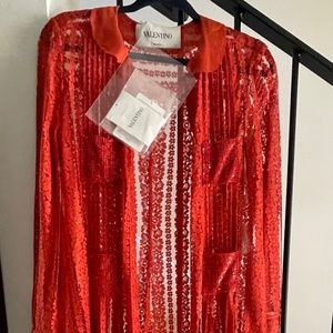 VALENTINO red flower lace flowy dress